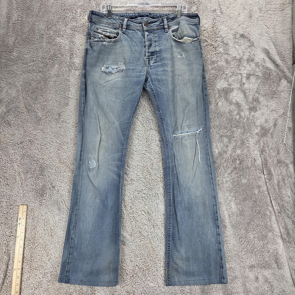 Diesel Jeans Mens 33x34 Blue Zatiny Regular Bootcut Distressed Altered Hem 084DD